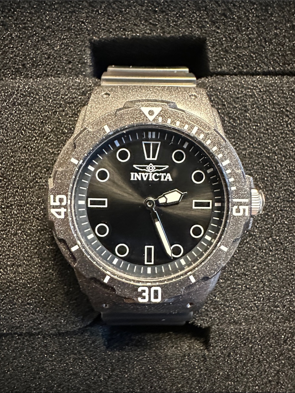 Invicta Black Dial Mens 35mm Sport Watch with Silver Accents